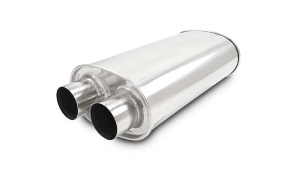 Vibrant Universal Streetpower 3in Stainless Steel Dual In-Out Oval Muffler - Bull Strap