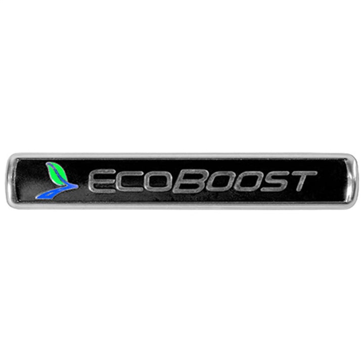 Ford Racing Black/Silver EcoBoost Emblem 3-1/2in x 9/16in - Set of 2 - Bull Strap