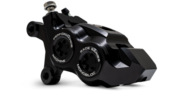 Performance Machine 08-23 FL,18-24 M8 Softail,06-17 VRod 137x4B Rce Series Monobloc Caliper Left BLK - Bull Strap