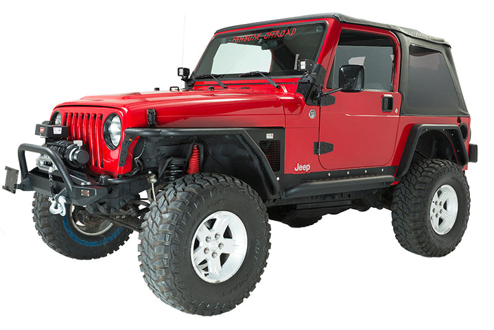 Fishbone Offroad 97-06 Jeep Wrangler TJ Steel Tube Fenders Front 3In Flare - Blk Textured Powdercoat - Bull Strap