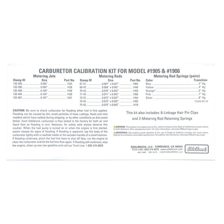 Edelbrock Calibration Kit for 1905 / 1906 - Bull Strap