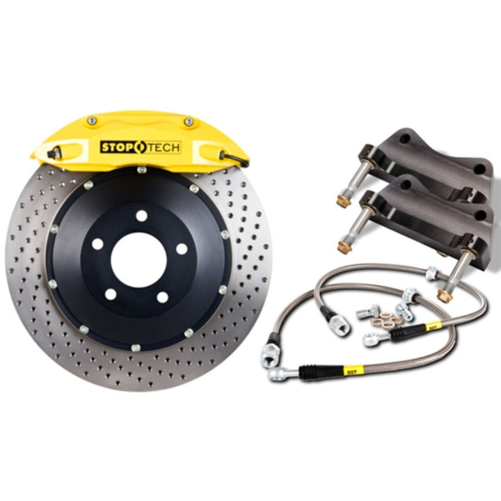StopTech 08-13 BMW M3/11-12 1M Coupe Front BBK w/ Yellow ST-60 Calipers Drilled 380x35mm Rotor - Bull Strap