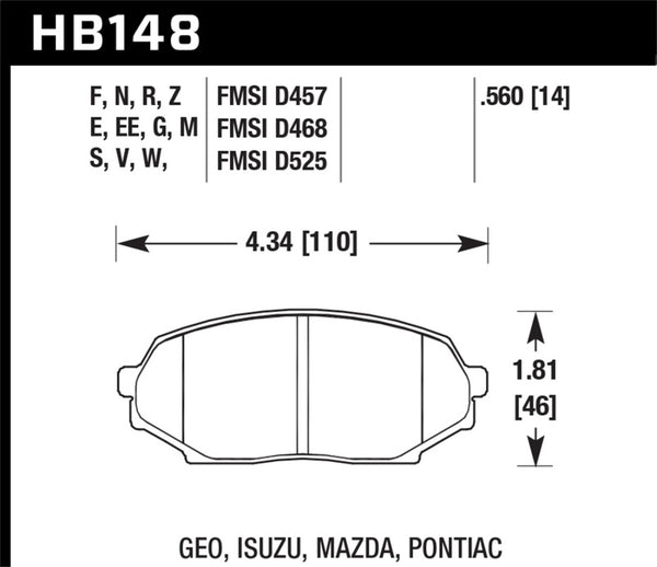 Hawk 90-93 Geo Storm / 90-92 Isuzu Impulse / 90-93 Mazda Miata DTC-30 Front Race Pads - Bull Strap