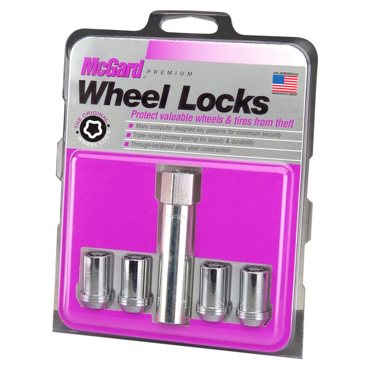 McGard Wheel Lock Nut Set - 4pk. (Tuner / Cone Seat) M12X1.5 / 13/16 Hex / 1.24in. Length - Chrome - Bull Strap
