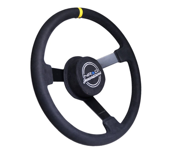 NRG Reinforced Steering Wheel (380mm) Nascar/ Alcantara 3 Spoke w/ NRG Logo/ Removable Crushed Pad - Bull Strap