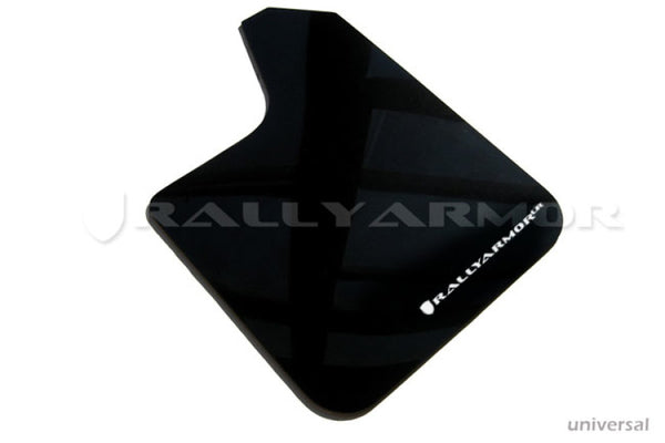 Rally Armor Universal Fit (No Hardware) Black UR Mud Flap w/ White Logo - Bull Strap