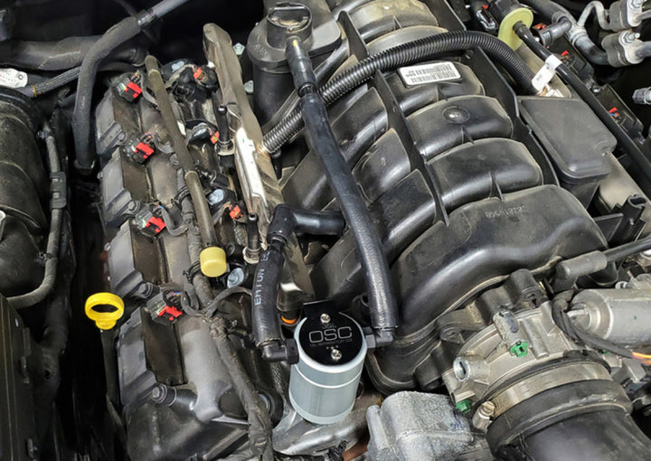 J&L 05-23 Dodge Charger 5.7L Hemi Passenger Side Oil Separator 3.0 - Clear Anodized - Bull Strap