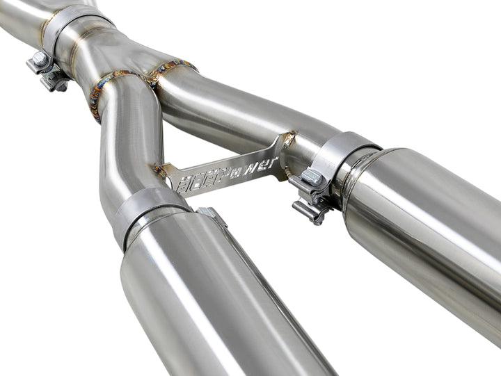 aFe POWER Takeda 2.5in 304 SS CB Exhaust w/ Carbon Fiber Tips 17-19 Infiniti Q60 V6-3.0L (tt) - Bull Strap