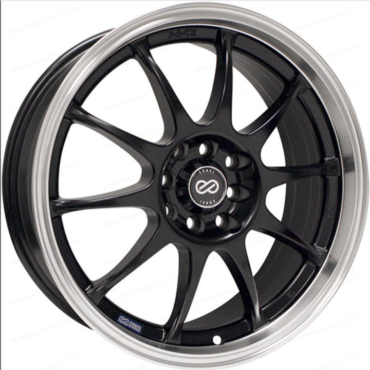 Enkei J10 16x7 5x100/114.3 38mm Offset 72.62mm Bore Dia Matte Black w/ Machined Lip Wheel - Bull Strap