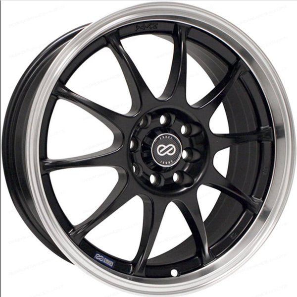 Enkei J10 17x7 4x100/108 42mm Offset 72.62mm Bore Dia Matte Black w/ Machined Lip Wheel - Bull Strap