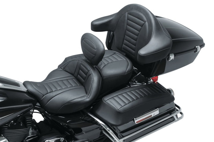 Mustang 08-21 Harley Electra Glide Std, Rd Glide ,Rd King, Str Glide Driver Backrest Deluxe - Black - Bull Strap