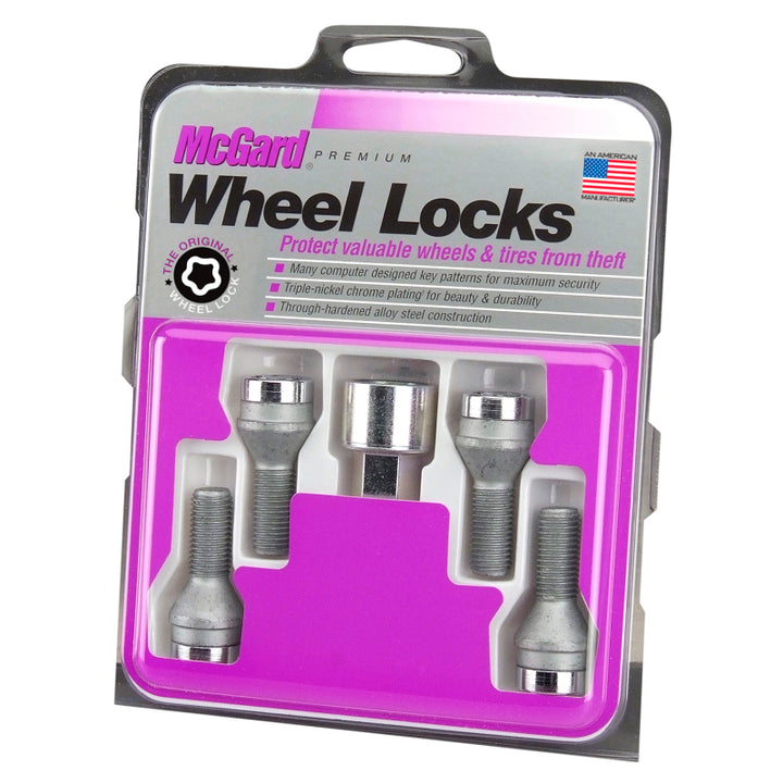 McGard Wheel Lock Bolt Set - 4pk. (Cone Seat) M12X1.25 / 19mm Hex / 25.6mm Shank Length - Chrome - Bull Strap