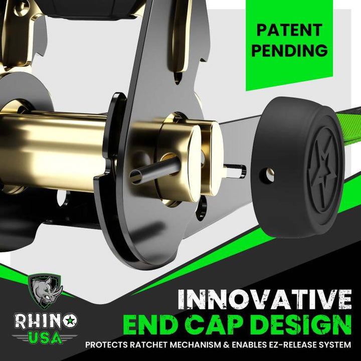 Rhino USA Medium Duty Ratchet Strap Tie-Down 4-Pack (Green) - Bull Strap