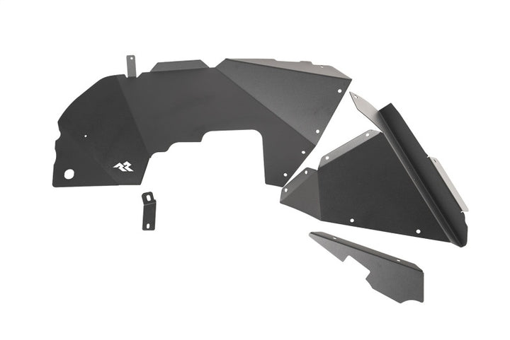 Rugged Ridge Inner Fender Liners Frnt Aluminum Black 18-20 Jeep Wrangler JL - Bull Strap