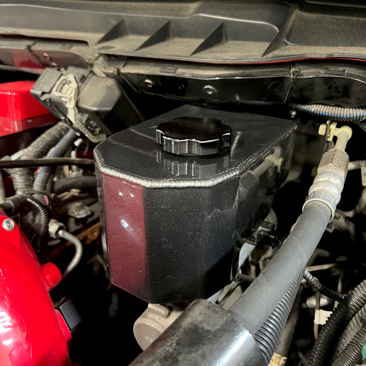 Wehrli 06-23 Cummins 5.9L/6.7L Brake Master Cylinder Reservoir Cover - Bengal Red - Bull Strap