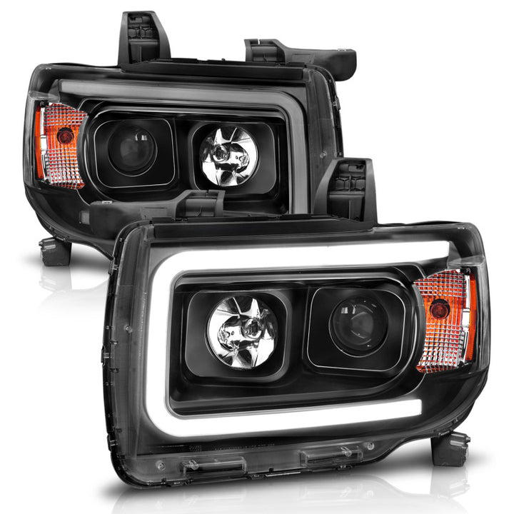 ANZO 2015+ GMC Canyon Projector Headlights w/ Plank Style Design Black w/ Amber - Bull Strap