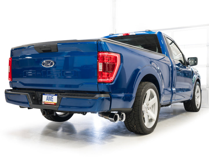 AWE 21-25 Ford F150 (14th Gen Reg Cab) Cat-Back Exhaust - 4.5in Dual Side Exit Chrome Tips - Bull Strap