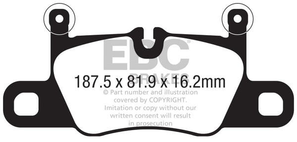 EBC 2016+ Porsche 911 (991/2 w/Cast Iron Rotors) 3.0TT Carrera Redstuff Rear Brake Pads - Bull Strap
