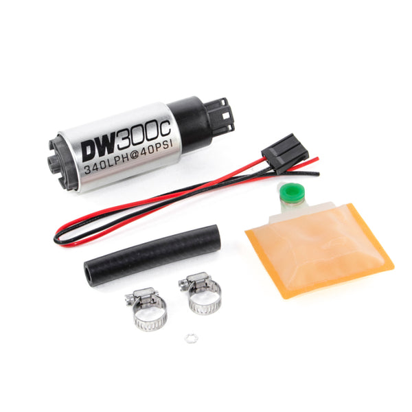 DeatschWerks 340lph DW300C Compact Fuel Pump w/ Universal Install Kit (w/o Mounting Clips) - Bull Strap