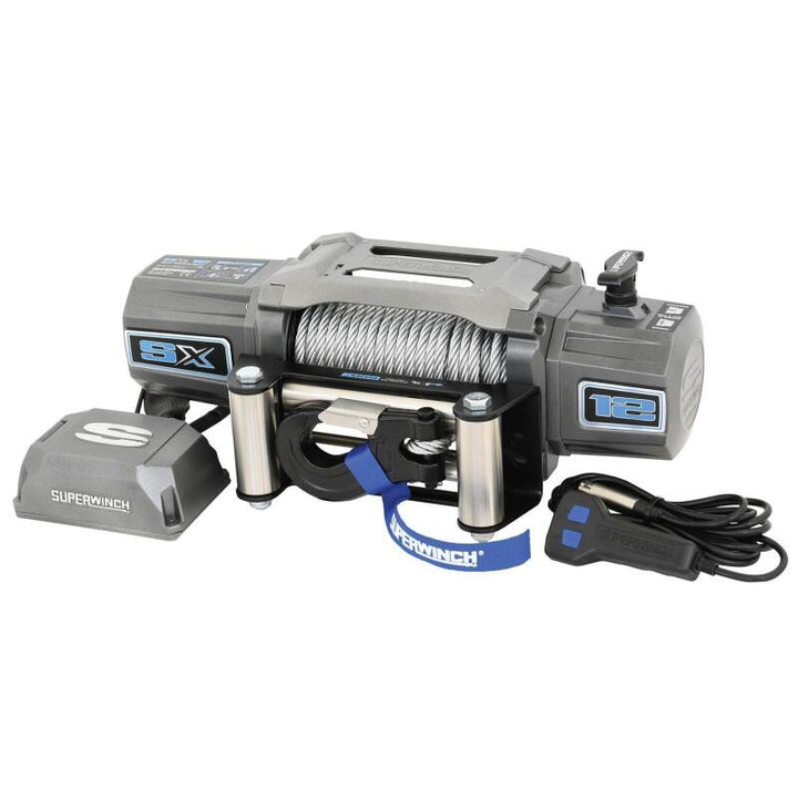 Superwinch 12000 LBS 12V DC 3/8in x 85ft Wire Rope SX 12000 Winch - Graphite - Bull Strap