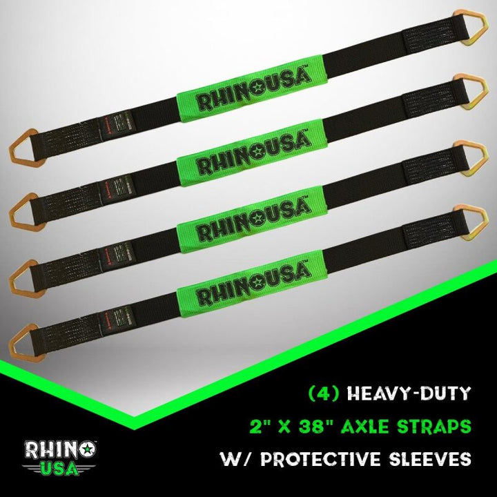 Rhino USA Axle Tie Down Straps (4-Pack) 2In X 38In - Black - Bull Strap