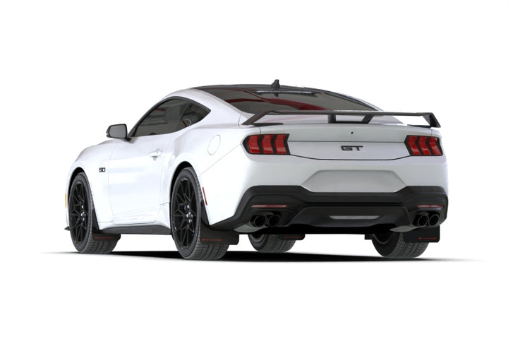 Rally Armor 2024+ Ford Mustang Black UR Mud Flap w/ Red Logo - Bull Strap