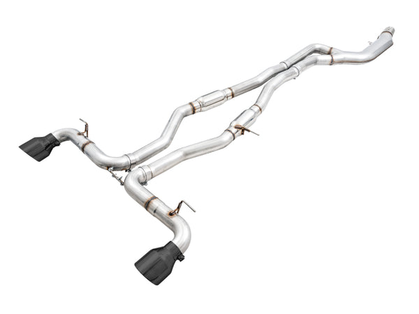 AWE 2020 Toyota Supra A90 Resonated Track Edition Exhaust - 5in Diamond Black Tips - Bull Strap