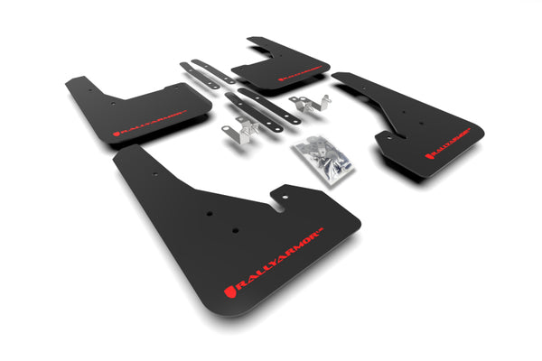 Rally Armor 18-25 Toyota Corolla Hatchback Black UR Mud Flap Red Logo - Bull Strap