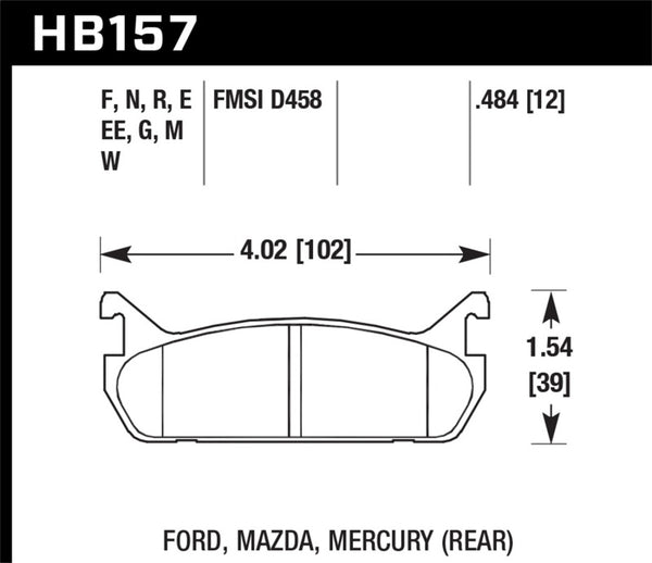 Hawk 91-96 Ford Escort / 90-93 Mazda Miata / 90-94 Protege / 91-96 Mer Tr DTC-30 Race Rear Brake Pad - Bull Strap