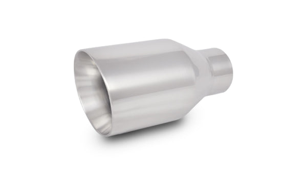 Vibrant 2.5in ID Single 4in OD Round SS Exhaust Tip (Double Wall Angle Cut) - Bull Strap