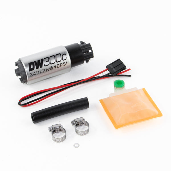 DeatschWerks 340lph DW300C Compact Fuel Pump w/ Universal Install Kit (w/ Mounting Clips) - Bull Strap