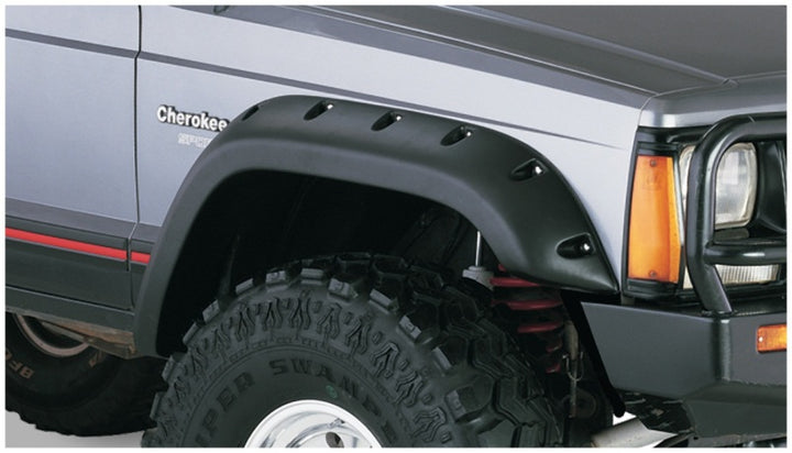 Bushwacker 84-01 Jeep Cherokee Cutout Style Flares 4pc Fits 4-Door Sport Utility Only - Black - Bull Strap