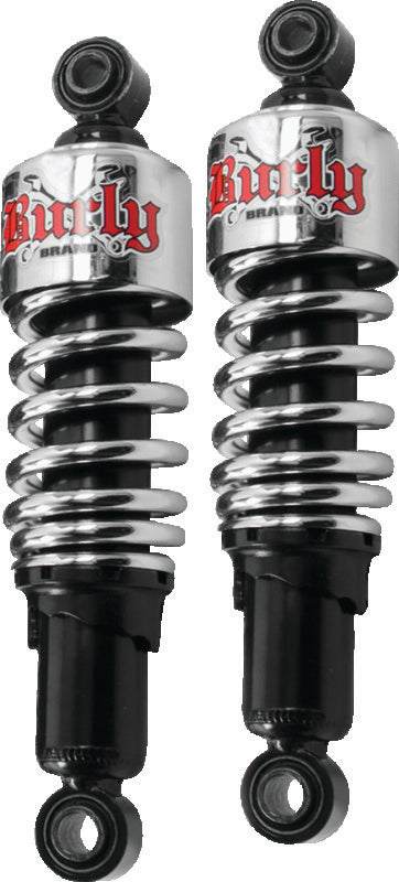 Burly Brand Dyna Shocks 10.5in - Chrome - Bull Strap