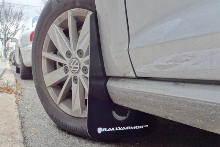 Rally Armor 15-21 MKVII VW Golf/GTI Black UR Mud Flap w/White Logo - Bull Strap
