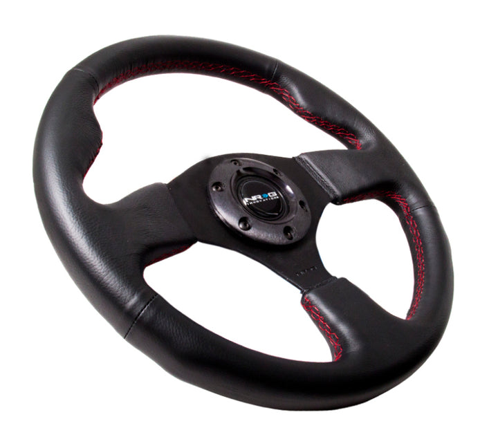NRG Reinforced Steering Wheel (320mm) Leather w/Red Stitch - Bull Strap