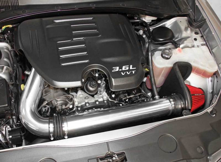 Spectre 11-17 Challenger/Charger 3.6L Air Intake Kit - Polished w/Red Filter - Bull Strap