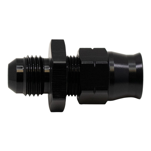DeatschWerks 6AN Male Flare to 3/8in Hardline Compression Adapter - Anodized Matte Black - Bull Strap