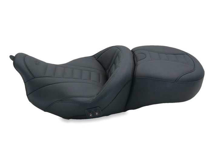 Mustang 08-21 Harley Electra Glide, Rd Glide, Rd King, Str Glide Heated 1PC Seat Deluxe-Black - Bull Strap