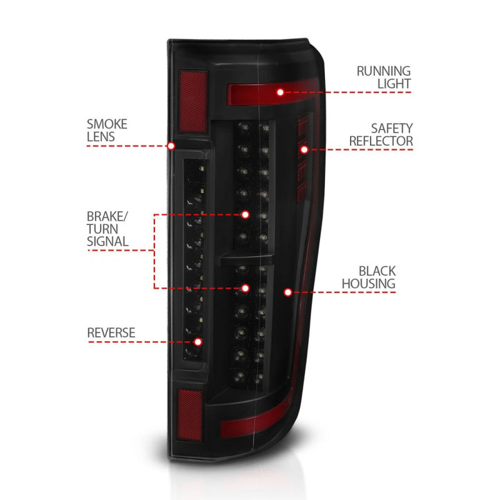 ANZO 2017+ Ford F-250 LED Taillights - Black/Smoke - Bull Strap