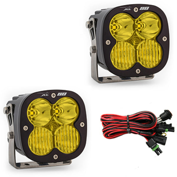 Baja Designs XL80 Series Driving Combo Pattern Pair LED Light Pods - Amber - Bull Strap