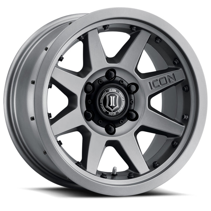 ICON Rebound Pro 17x8.5 6x5.5 0mm Offset 4.75in BS 106.1mm Bore Titanium Wheel - Bull Strap