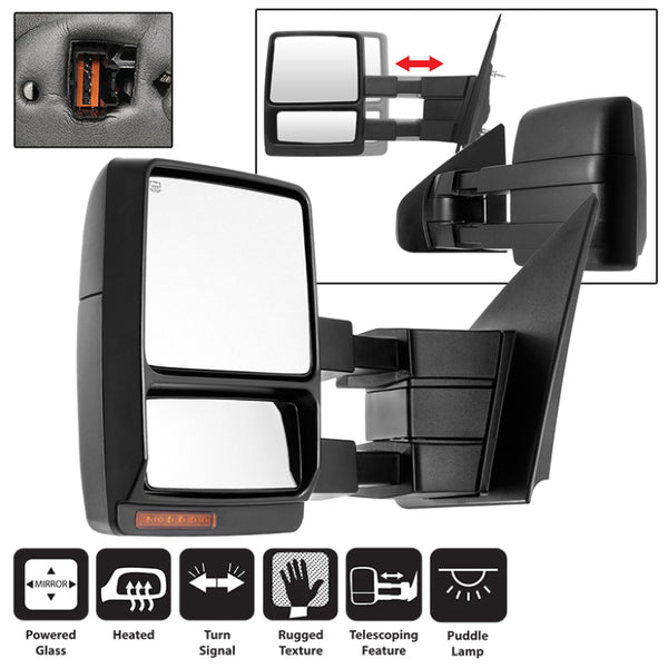 xTune Ford F150 07-14 Power Heated Amber LED Signal Telescoping Mirror Left MIR-FF15007S-PWH-AM-L - Bull Strap