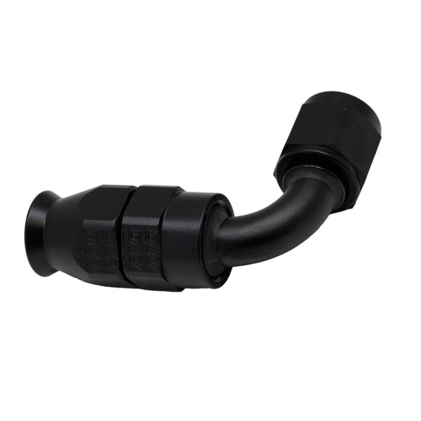DeatschWerks 6AN Female Swivel 90-Degree Hose End PTFE (Incl 1 Olive Insert) - Anodized Matte Black - Bull Strap