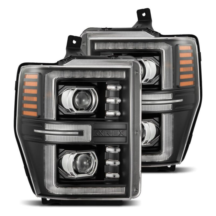 AlphaRex 08-10 Ford F250-550 LUXX-Series LED Projector Headlights Black w/Activ Light/Seq Signal - Bull Strap
