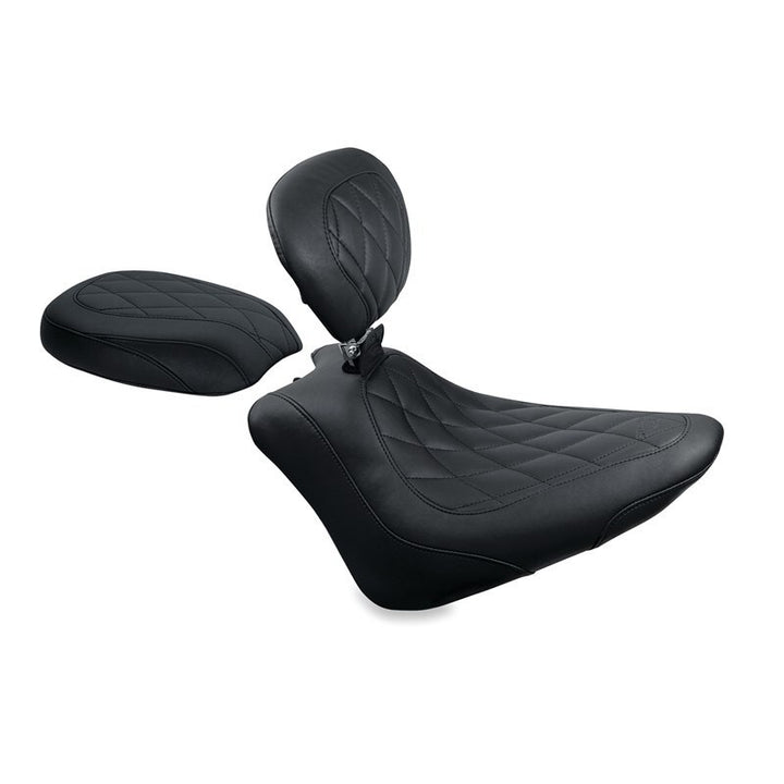 Mustang 11-13 Harley Blackline,12-17 Slim/Slim S Wide Touring Solo Seat w/DBR Diamond - Black - Bull Strap