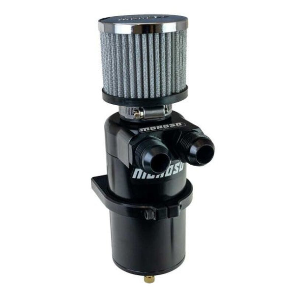 Moroso Dual Inlet -12AN Billet Breather Tank Catch Can - Black - Bull Strap