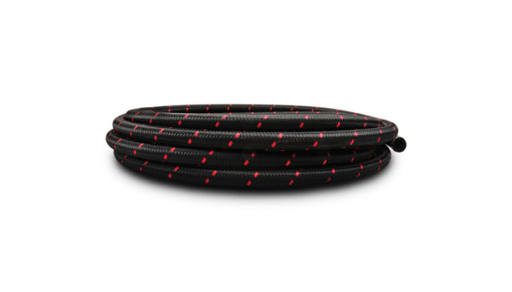 Vibrant -6 AN Two-Tone Black/Red Nylon Braided Flex Hose E85 Friendly (20ft Roll) - Bull Strap