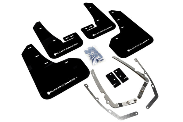 Rally Armor 15-21 MKVII VW Golf/GTI Black UR Mud Flap w/White Logo - Bull Strap