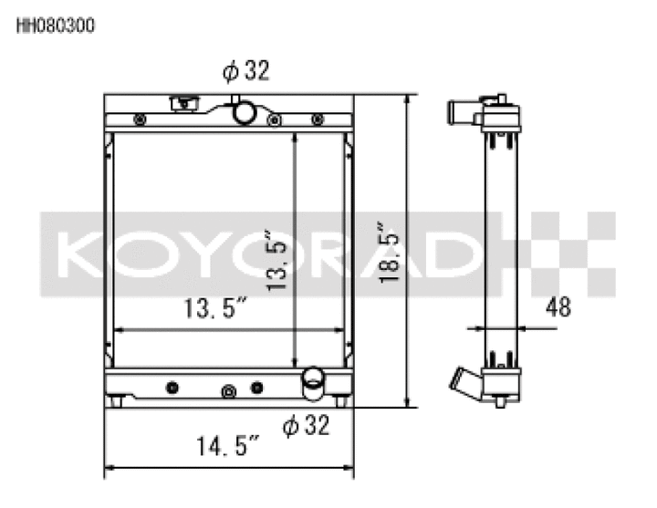 Koyo Honda 92-00 Civic/93-97 Del Sol 1.6L w/ 32mm Inlet/Outlet Pipes MT Radiator - Bull Strap