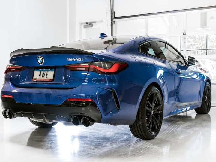 AWE Tuning 2019+ BMW M340i (G20) Non-Resonated Touring Edition Exhaust - Quad Diamond Black Tips - Bull Strap